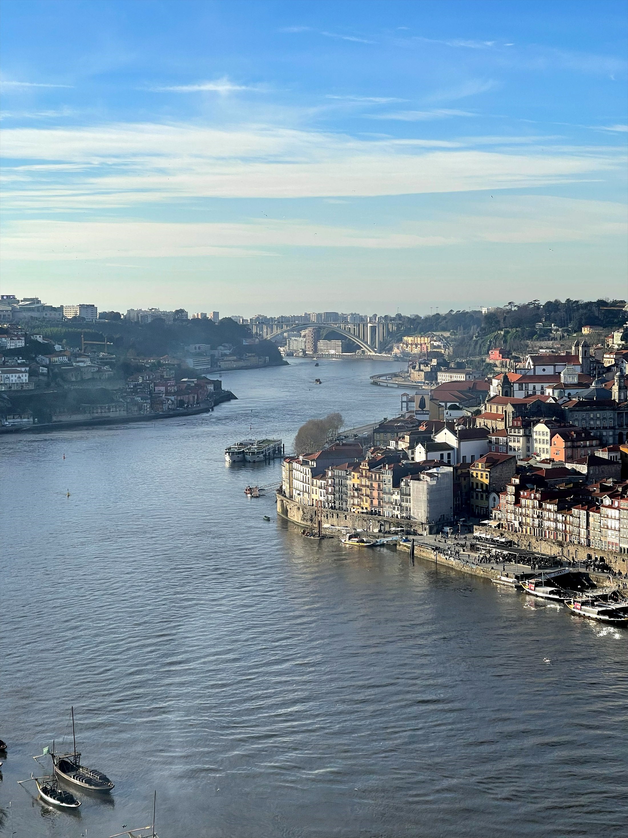 Daylight view of the Douro River and Ribeira skyline in Porto